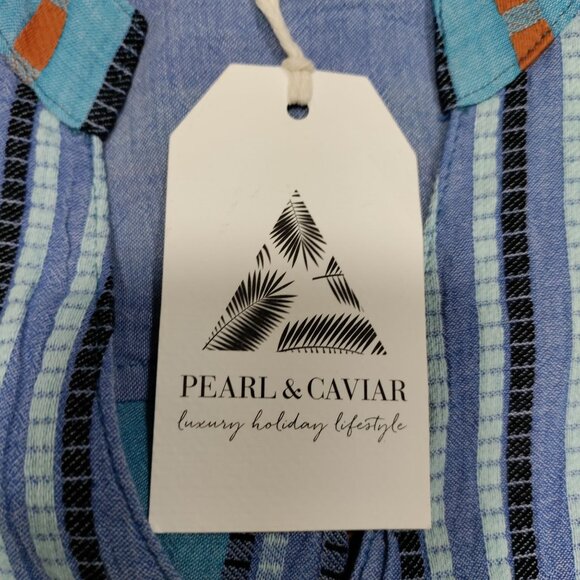 NWT Pearl & Caviar Blue Striped Rustic Lagenlook Alonissos ZAKAR Shirt Size S - Picture 6 of 12